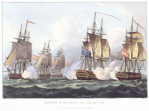 HMS Lion (в центре) берет Santa Dorothea