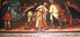 Убийство Людвига I на Кельгеймском мосту. Изображение в Шейернском монастыре.