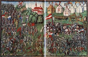 Битва при Грансоне, миниатюра из «Люцернской хроники» Диболда Шиллинга Младшего, 1513 г.