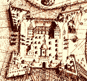 Ляховичский замок, гравюра 1660 г.