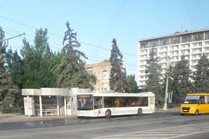 На фото: муниципальный автобус в центре города