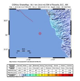 Эпицентр землетрясения около Росарито 1 февраля 2010 года (Снимок USGS)