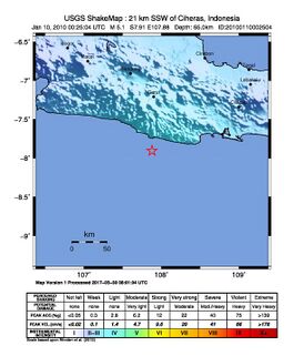 Эпицентр землетрясения на Яве 10 января 2010 года (Снимок USGS)