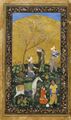 Вечеринка в саду. Разворот из манускрипта "Дар благородным" Джами, левая часть. ок 1538г, БНФ