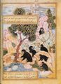 Обезьяна Маймун заманивает медведей. Анвар-и Сухаили, ок. 1570-71. Библиотека Школы восточных и африканских исследований, Лондон