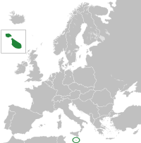 Государство Мальта выделено тёмно-зелёным цветом.