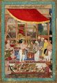 Манохар. Император Джахангир взвешивает принца Хуррама. Лист из мемуаров Джахангира. 1610-15гг, Британский музей, Лондон