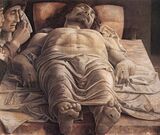 А. Мантенья. Мёртвый Христос. 1475—1478. Холст, темпера. Пинакотека Брера, Милан