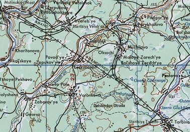 Трасса Веребьинского обхода и прямого пути на карте 1:250 000, по состоянию на 1941 год