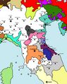 Владения рода Малатеста на карте Средней Италии (бордовым цветом)