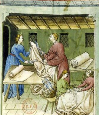 Изготовление льняной одежды. Миниатюра из немецкой рукописи трактата «Tacuinum Sanitatis» Ибн Бутлана. XV век