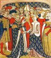 Свадьба Филиппа III и Марии Брабантской. Миниатюра из манускрипта Chroniques de France ou de St. Denis, конец XIV века.