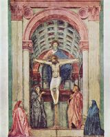 Мазаччо. Троица. Деталь. Фреска. 1425—1426. Церковь Санта-Мария-Новелла, Флоренция