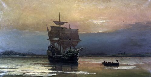 Мэйфлауэр. Корабль, в 1620 году доставивший первых эмигрантов в Северную Америку. Холсалл, Вильям. 1882 год