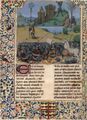 Роланд в Ронсевальском ущелье. Миниатюра из рукописи «Букета историй» Жана Манселя, вторая половина XV века