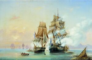 Захват катером «Меркурий» шведского фрегата «Венус» 1789 г. Худ. А. П. Боголюбов