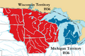 В 1836 году была выделена Территория Висконсин (красная)