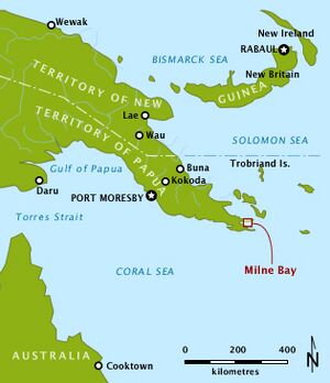 Расположение залива Милн на острове Новая Гвинея