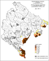 Расселение албанцев по муниципалитетам, %, 2011, перепись.