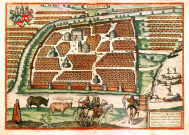 Гравированный план из книги Сигизмунда Герберштейна «Записки о Московии». Герберштейн бывал в Москве в 1517 и 1526, план датируется 1556 годом
