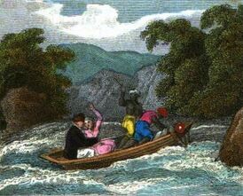 Супруги Бельцони в лодке возле нильского порога (иллюстрация из детской книги XIX века)