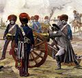 Император Наполеон наводит орудие гвардейской конной артиллерии.