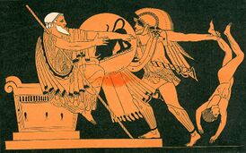 Неоптолем грозит убить сына Гектора перед его дедом Приамом
