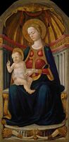 Мадонна с Младенцем на троне. Дерево, темпера. Национальный музей искусства Каталонии, Барселона