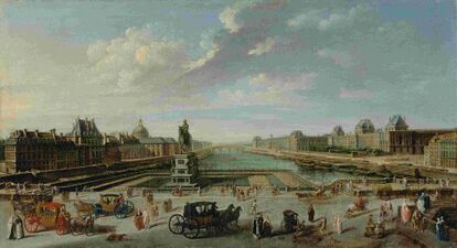 Вид на Париж с моста Пон-Нёф. Худ. Никола-Жан-Батист Рагне (1763)