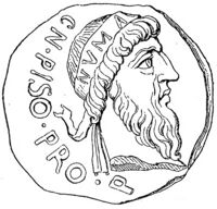Портрет Нумы Помпилия на аверсе монеты Кальпурния Пизона