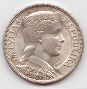 Латвийская монета в 5 латов, 1932