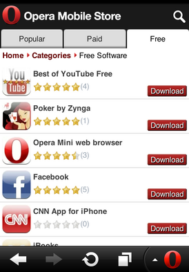 Скриншот программы Opera Mobile Store