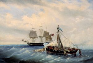 «Бой катера „Опыт“ с английским фрегатом у острова Нарген 11 июня 1808 года.», картина Л. Блинова