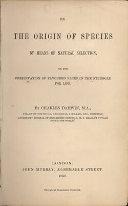 Титульная страница издания 1859 года On the Origin of Species[1]