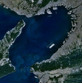 Фотография Осакского залива, сделанная со спутника