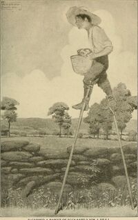 Крестьянин с корзиной на ходулях
