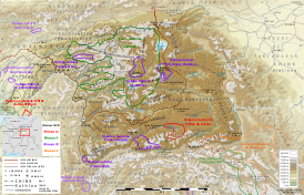 «Parc national de Khunjerab» (светло-зелёным снизу справа) на карте резерватов Памира