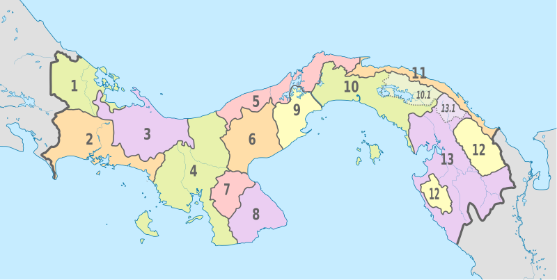 Panama, administrative divisions - Nmbrs - colored.svg