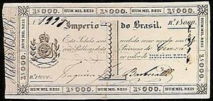 1000 бразильских реалов (1 мильрейс) первой половины XIX века