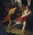 Полина в образе Дафны, убегающая от Аполлона (Аполлон и Дафна). В образе Дафны изображена Полина Бонапарт, сестра Наполеона (?).