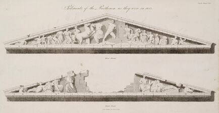 Иллюстрация со скульптурами двух фронтонов Парфенона, 1794