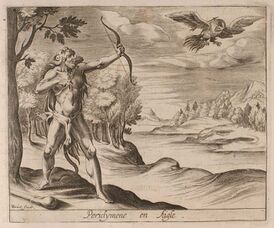 «Геракл убивает Периклимена в образе орла». Гравюра XVII века И. Бриота[en] к «Метаморфозам» Овидия