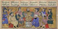 Бозоргмехр знакомится с шатранджем. Персидская миниатюра XIV века (иллюстрация к «Шахнаме»).
