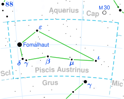 Diagram showing star positions and boundaries of the Piscis Austrinus constellation and its surroundings