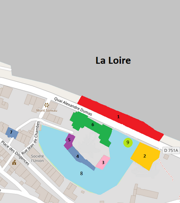 Plan montrant l'implantation des différents bâtiments du château de Montsoreau - musée d'Art contemporain.