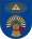 A coat of arms depicting the Eye of Providence with a blue iris encapsulated in a golden triangle surrounded in golden rays all on a blue background