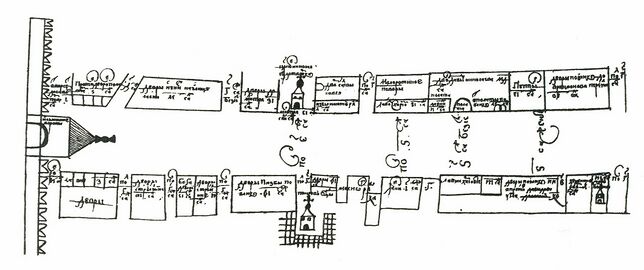 План улицы Покровки 1669 года с изображением Покровских ворот Белого города