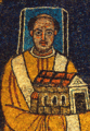 Папа Пасхалий I изображён квадратным нимбом, что указывает на то, что он был жив. Около 820 г., базилика Санта-Пракседес , Рим.