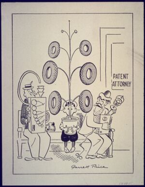 Очередь к патентному поверенному. Американская карикатура 1940-х годов.