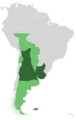 Соединённые провинции Рио-де-Ла-Плата в 1816 (темно-зеленым указаны основные территории, светло-зеленым зона претензий)